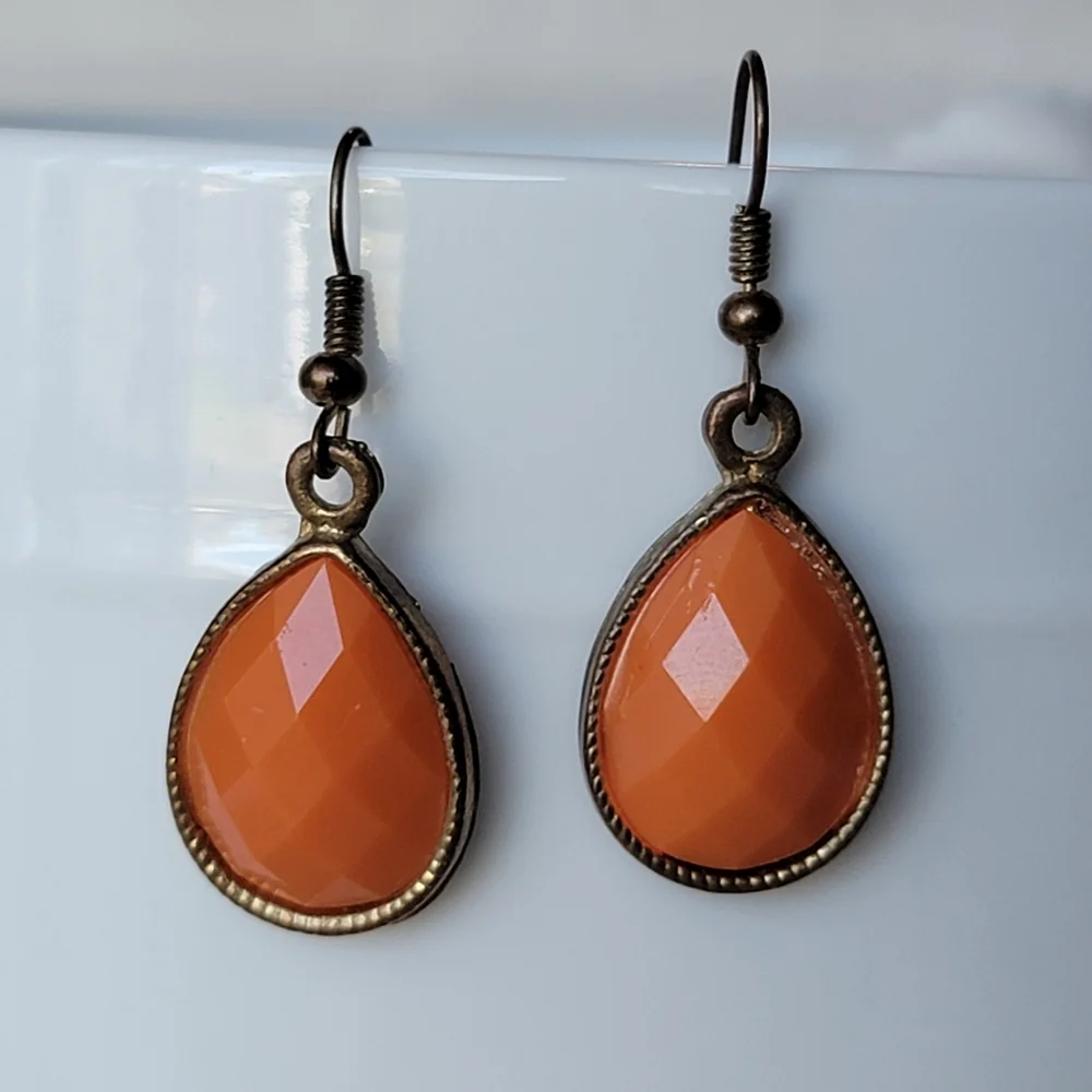 Faceted Teardrop Earrings Orange